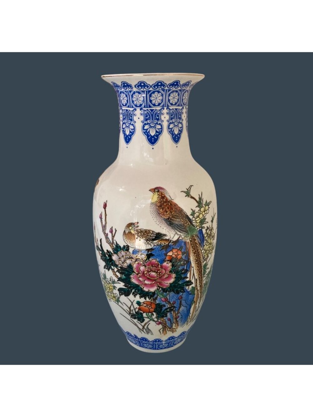 Vintage Chinese Porcelain Vase With Bird Pheasant Motif